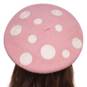 Pink Mushroom French Beret Handmade Wool Felt Vintage Artist Hat Classic Cap🖤